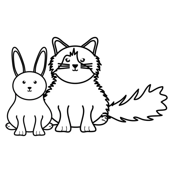 Niedliche kleine Katze und Kaninchen Haustiere Zeichen — Stockvektor