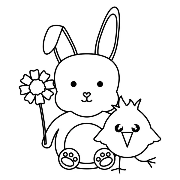 Küçük civciv ve tavşan Paskalya karakterler — Stok Vektör