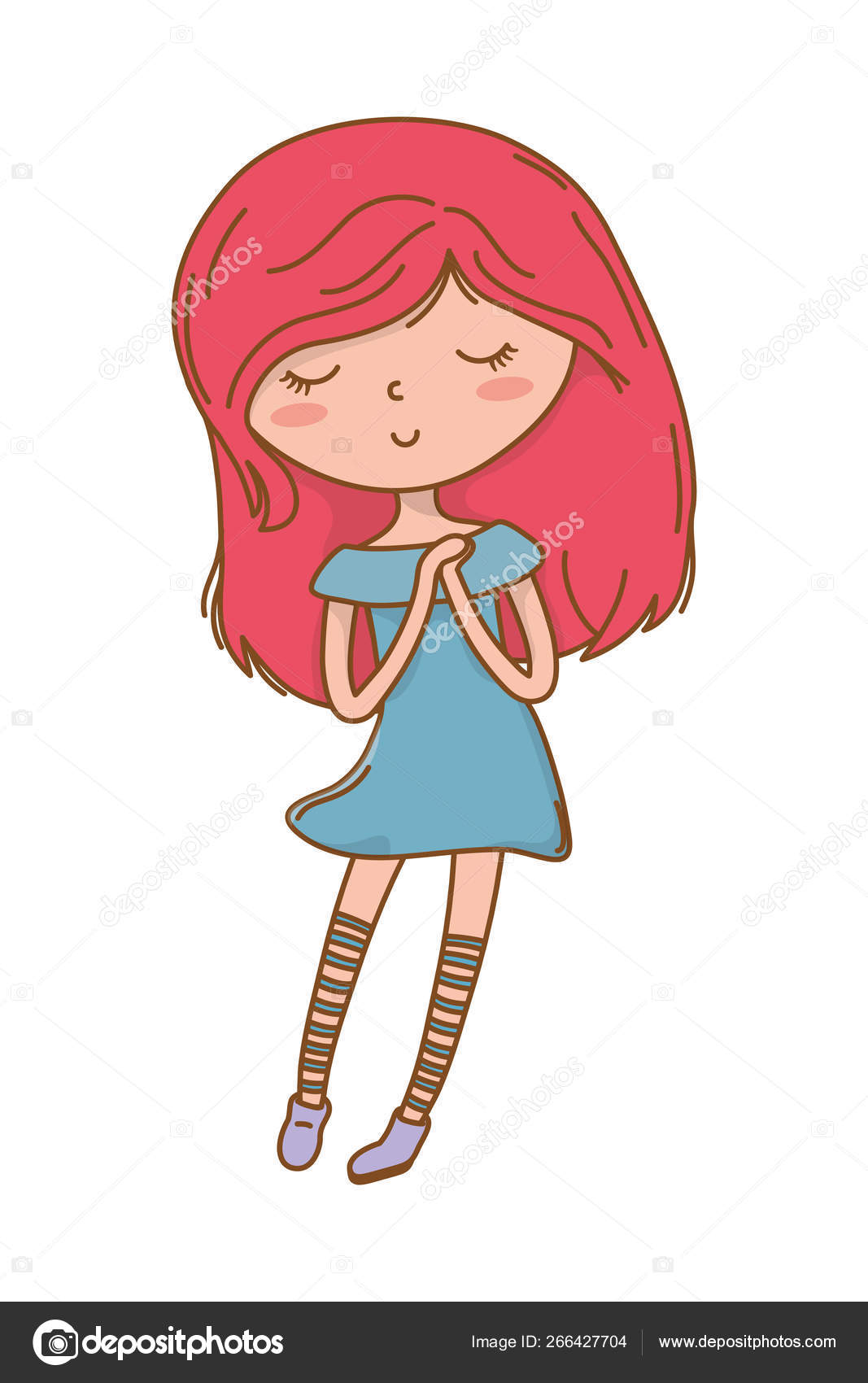 Cute girl cartoon stylish outfit dress isolated Stock Vector by stockgiu 266427704