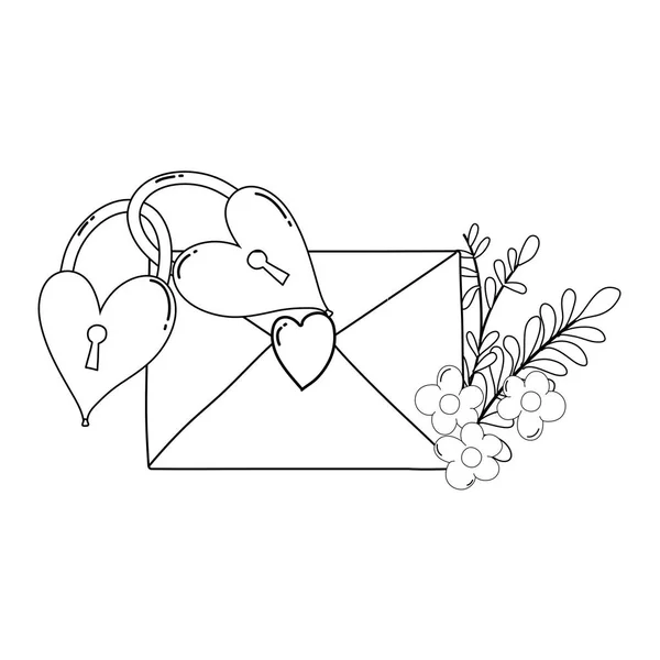 Coração envelope com flores e cadeados — Vetor de Stock