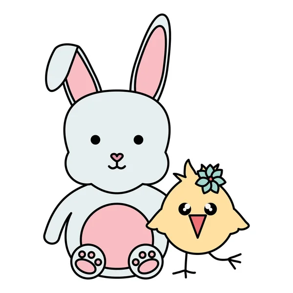 Karakter kecil chick and rabbit easter - Stok Vektor