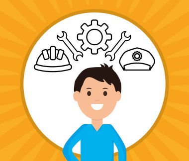 İşçi simgeleriyle genç iş adamı