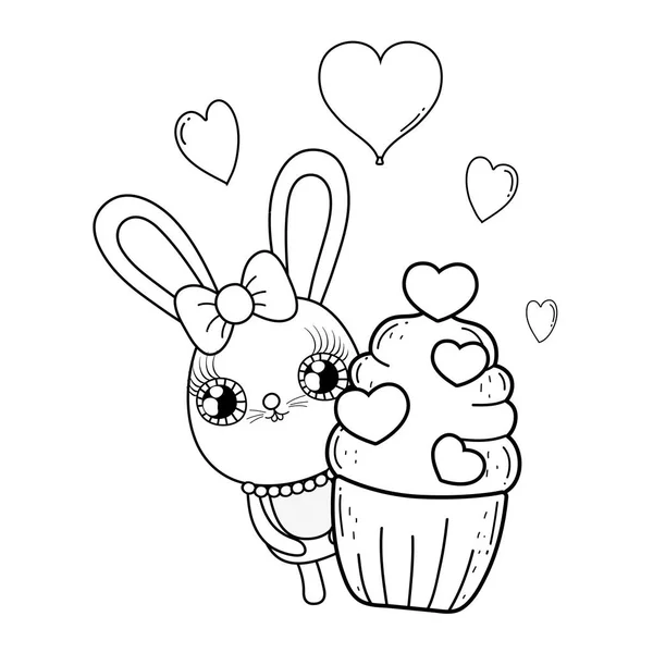 可爱的兔子与纸杯蛋糕情人节卡 — 图库矢量图片