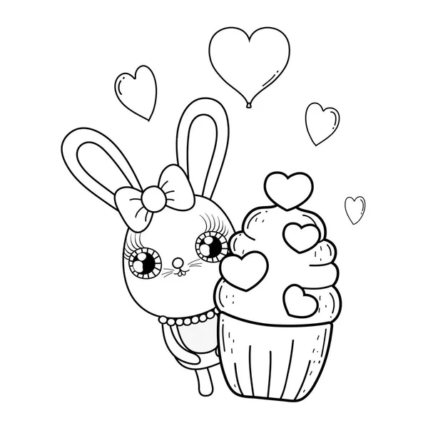 Lapin mignon avec carte de Saint Valentin cupcake — Image vectorielle