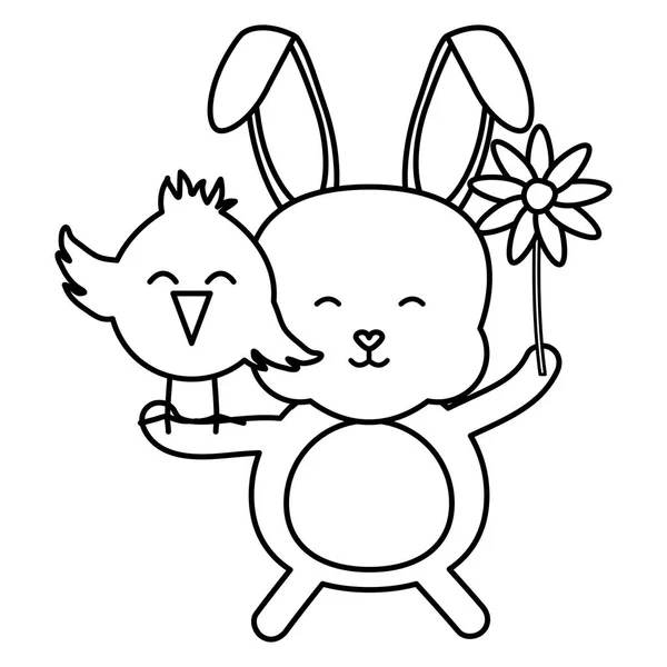 Pequeño polluelo y conejo personajes de Pascua — Archivo Imágenes Vectoriales