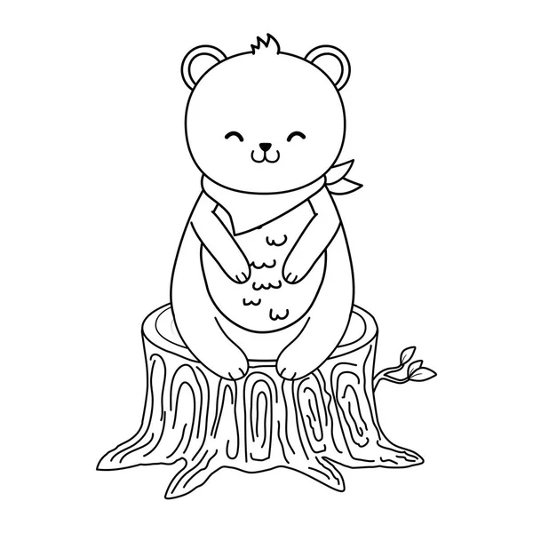 Cute bear panda in trunk woodland character — Stock Vector