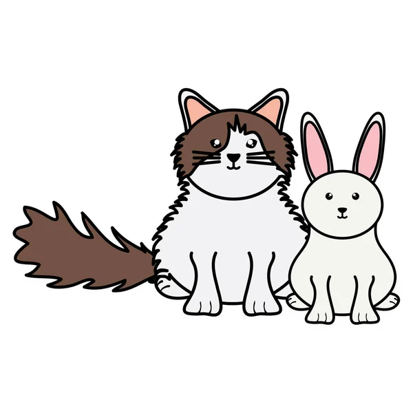 Mignon petit chat et lapin animaux personnages — Image vectorielle