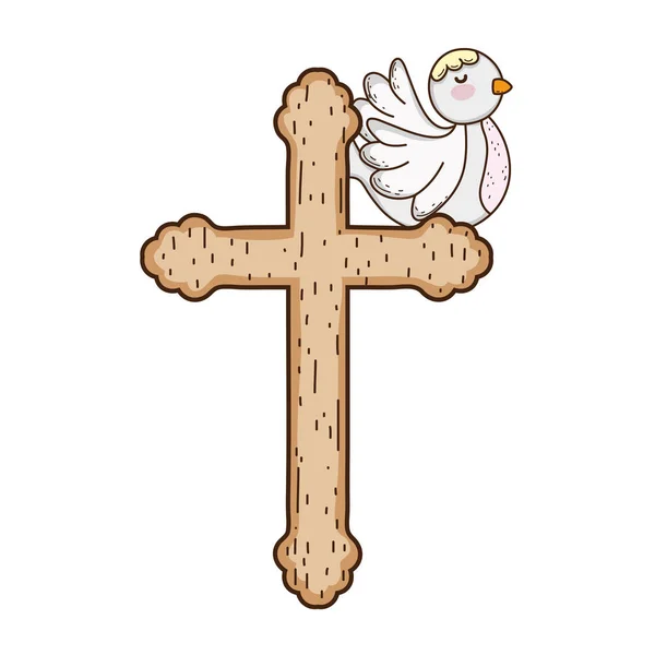 Palomas lindas aves con cruz — Archivo Imágenes Vectoriales