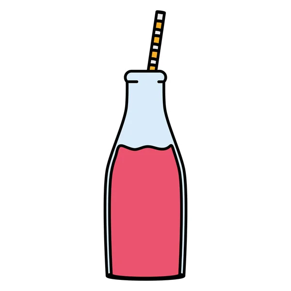 Fruto de suco fresco em garrafa com palha — Vetor de Stock