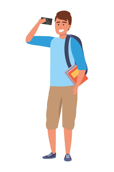 Тысячелетний студент с использованием смартфона изолированы
