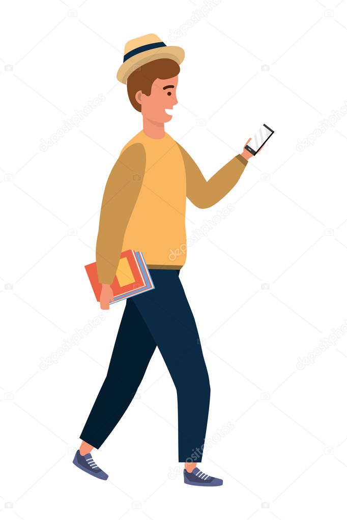 Millennial student using smartphone isolated