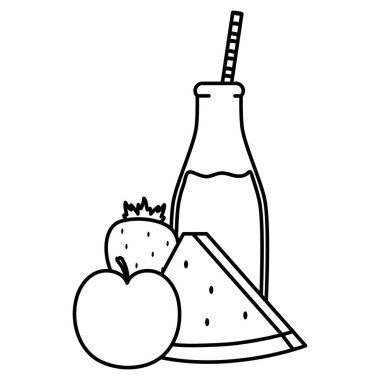 saman ile botttle taze karpuz ve elma suyu meyve