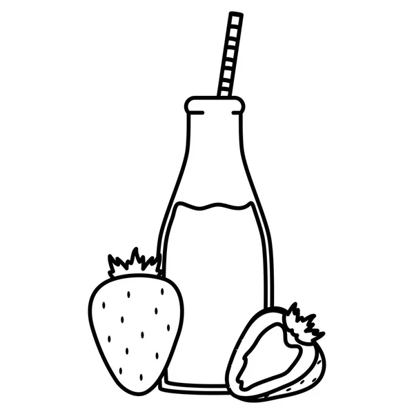 Fresas frescas zumo de fruta en botella con paja — Vector de stock