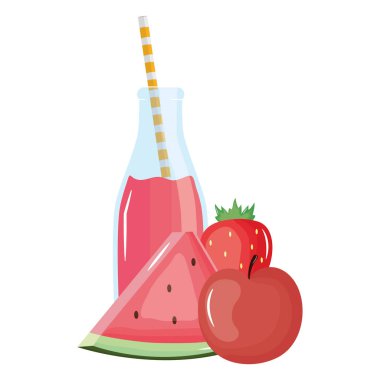 saman vektör illüstrasyon tasarımı ile botttle taze karpuz ve elma suyu meyve