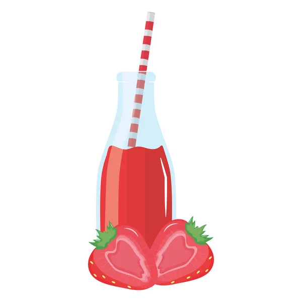 Φρέσκιες Φράουλες Χυμό Φρούτων Στο Μπουκάλι Τον Σχεδιασμό Εικονογράφηση Του — Διανυσματικό Αρχείο