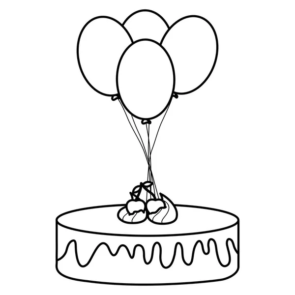 サクランボと風船ヘリウムベクトルイラストデザインのおいしい甘いケーキ — ストックベクタ