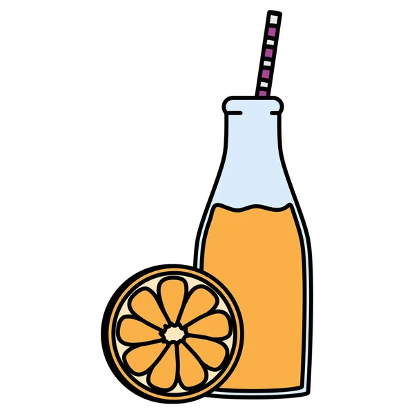 Frische Orangensaftfrüchte Flaschen Mit Strohvektor Illustration Design — Stockvektor