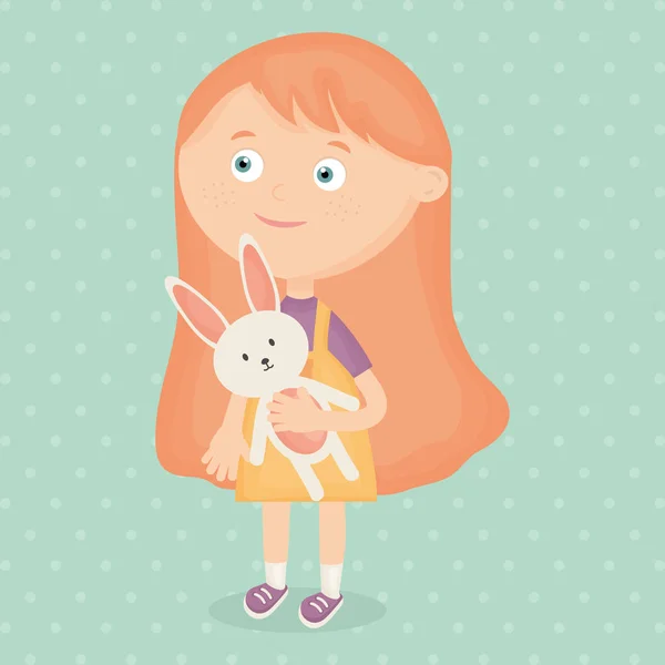 Маленька Дівчинка Грає Фаршированим Кроликом Векторний Дизайн Ілюстрації — стоковий вектор