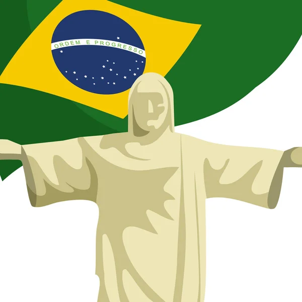 Christ Redeemer Brazil Waving Flag Flat Style Vector Illustration Vector — Stock Vector
