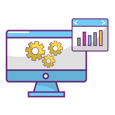 Online Menkul Kıymetler Borsası bilgisayar ekran desteği karikatür vektör çizim grafik tasarım