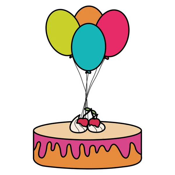 サクランボと風船ヘリウムベクトルイラストデザインのおいしい甘いケーキ — ストックベクタ