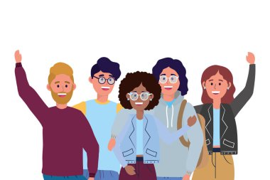 genç insanlar arkadaşlar erkek ve kadın karikatür vektör illüstrasyon grafik tasarım zevk