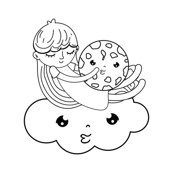 小女孩与甜蜜的饼干卡瓦伊字符矢量插图设计 — 图库矢量图片