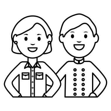 young woman and waiter vector illustration design