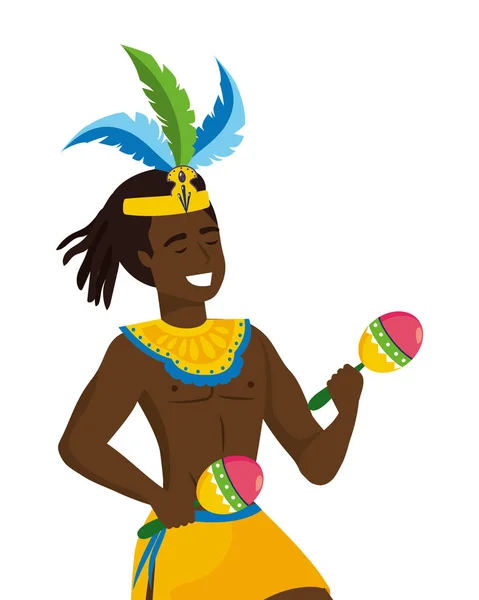 Αφροάνθρωπος Φτερό Κόμμωση Γιορτάζει Μαράκες Βραζιλία Καρναβάλι Διάνυσμα Εικονογράφηση Γραφικό — Διανυσματικό Αρχείο