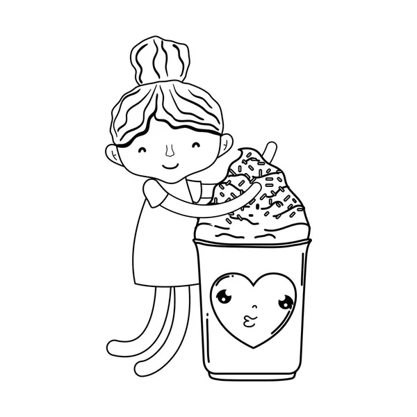 小女孩与冰淇淋卡瓦伊字符矢量插图设计 — 图库矢量图片