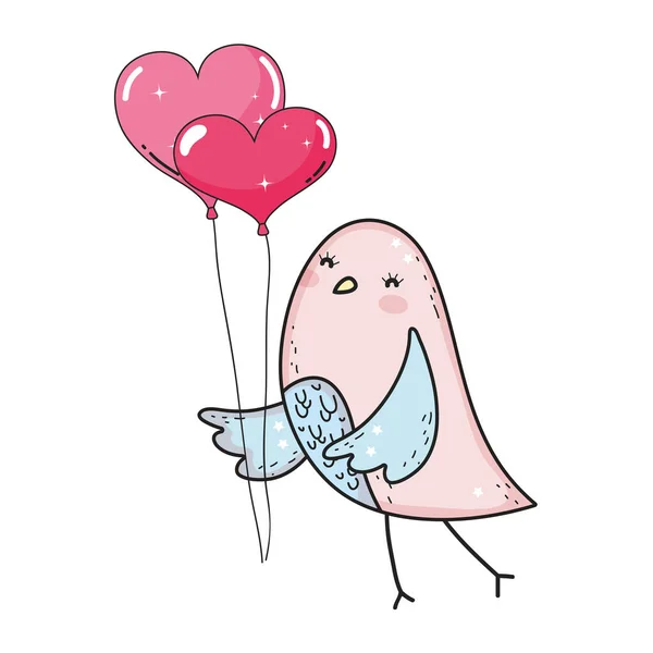 Cute Little Bird Balloons Helium Lovely Character Vector Illustration Design — Stock Vector