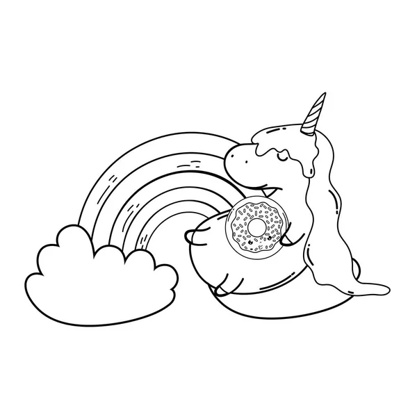 Schattig Eenhoorn Met Wolken Een Regenboog Kawaii Vector Illustratie Ontwerp — Stockvector