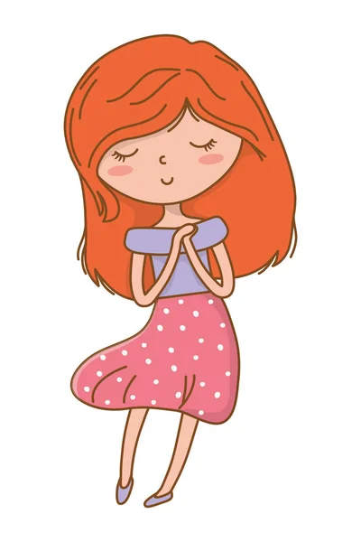 Schattig Roodharige Meisje Cartoon Stijlvolle Kapsel Mooie Outfit Kleren Blozen — Stockvector