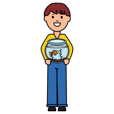 Akvaryum kase illüstrasyon genç adam vektör tasarım