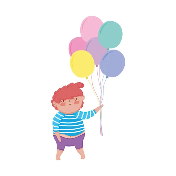 Petit Garçon Potelé Avec Des Ballons Hélium Vecteur Illustration Design — Image vectorielle