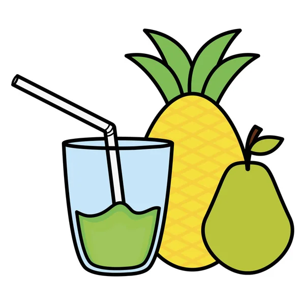 Frischer Ananas Und Birnensaft Glasvektor Illustrationsdesign — Stockvektor