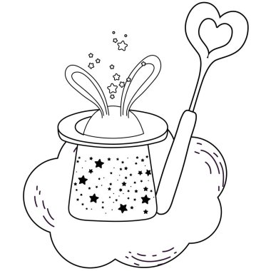 Tavşan kulağı ve değnek vektör çizim tasarım ile peri masalı sihirli şapka