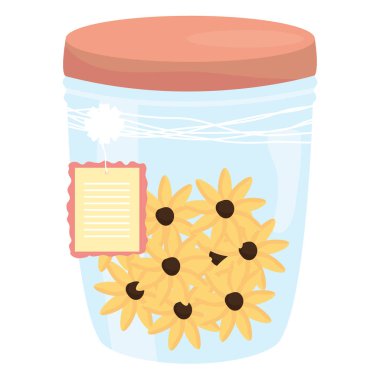 çiçek ve etiket asılı vektör illüstrasyon tasarımı ile mason kavanoz cam