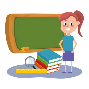 İlköğretim Okulu Kız çizgi film vektör çizim grafik tasarım