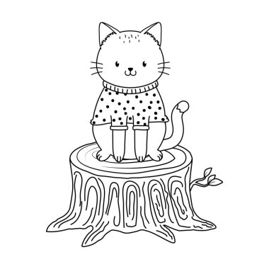 gövde woodland karakter vektör illüstrasyon tasarım sevimli kedi