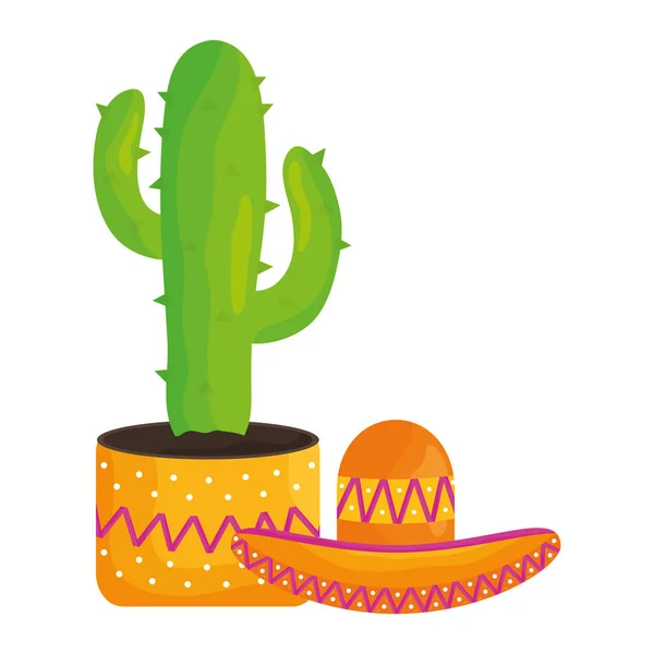 Cactus Plant Met Mexicaanse Hoed Vector Illustratie Ontwerp — Stockvector