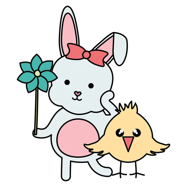 Pequeño Pollito Conejo Personajes Pascua Vector Ilustración Diseño — Vector de stock