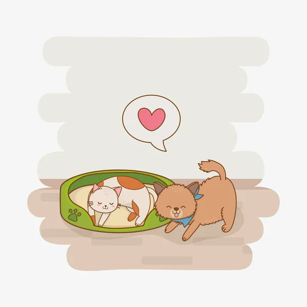 Carino Piccolo Cane Gattino Mascotte Vettoriale Illustrazione Disegno — Vettoriale Stock