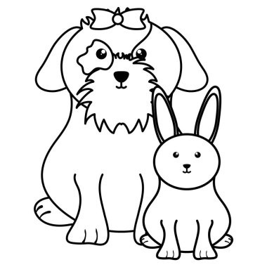 cute little rabbit with dog vector illustration design