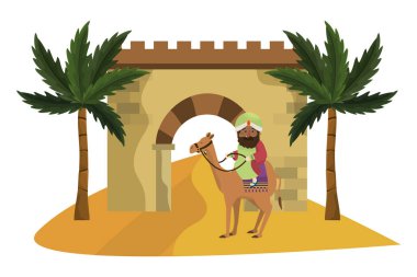Noel nativity sahne bilge adam deve karikatür vektör çizim grafik tasarım ile
