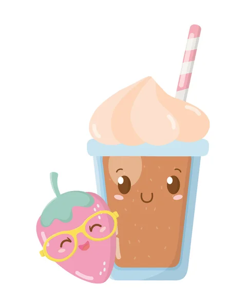 Heerlijke Smakelijke Zoete Vruchten Met Milkshake Cartoon Vector Illustratie Grafisch — Stockvector