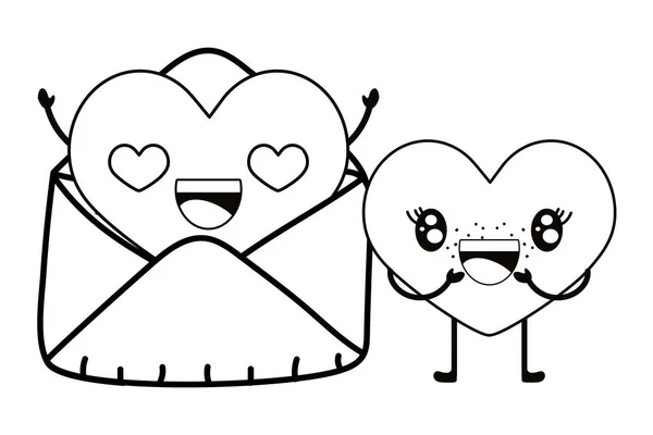 Amor Coração Casal Envelope Cartoon Vetor Ilustração Gráfico Design —  Vetores de Stock