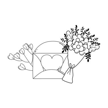 kalp ve çiçek ile zarf vektör çizim tasarım