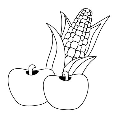 elma karikatür vektör illüstrasyon grafik tasarım ile lezzetli lezzetli mısır