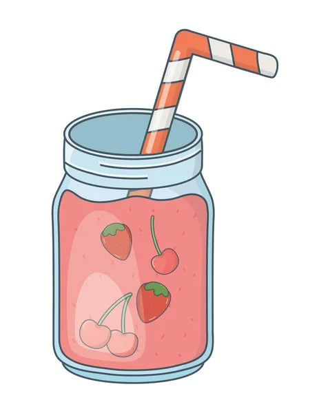 Delicioso Refresco Sabroso Jugo Frutas Rojas Tarro Albañil Vector Dibujos — Vector de stock